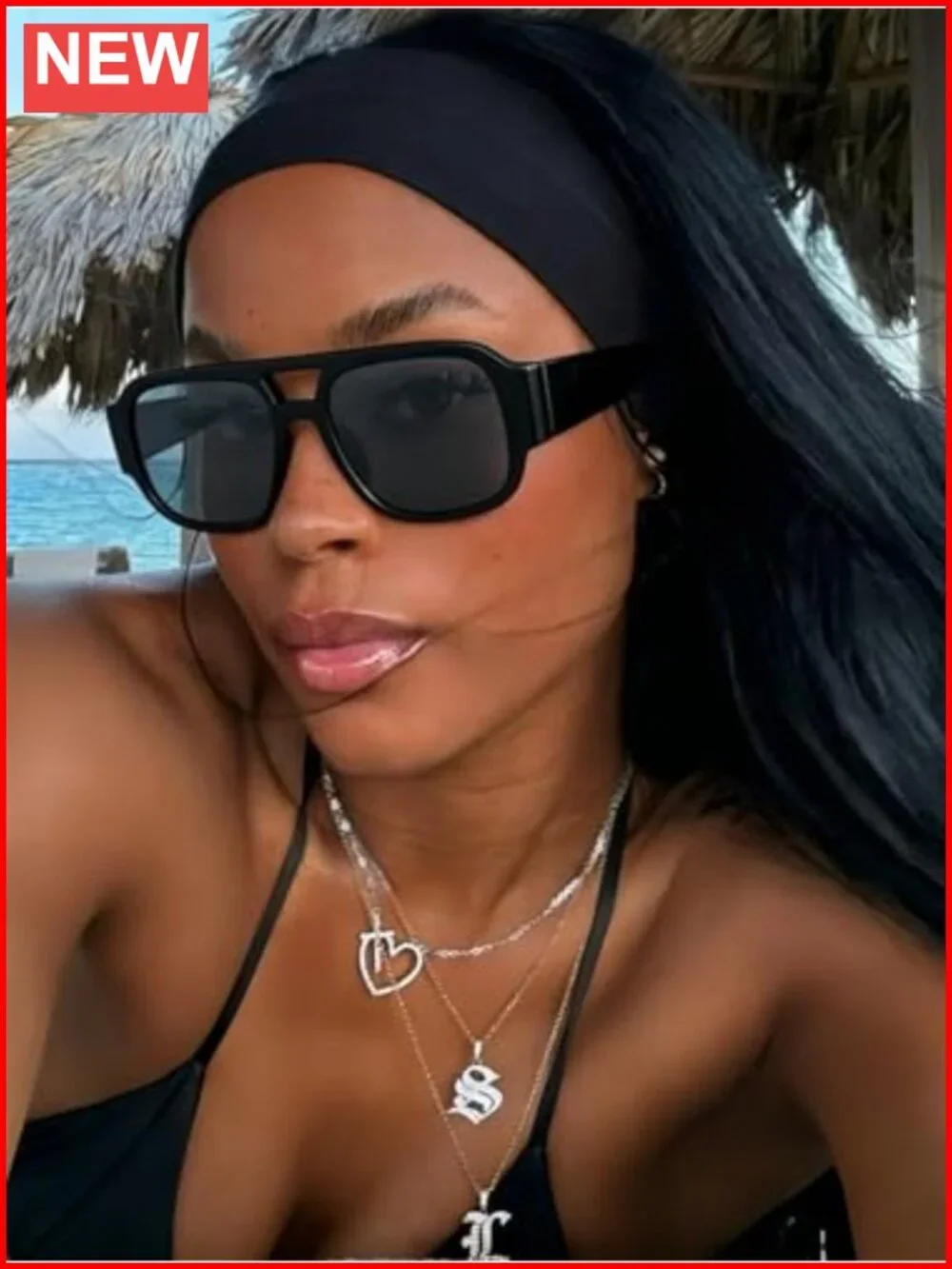 Retro Oversized Square Aviator Sunglasses UV400 Protection